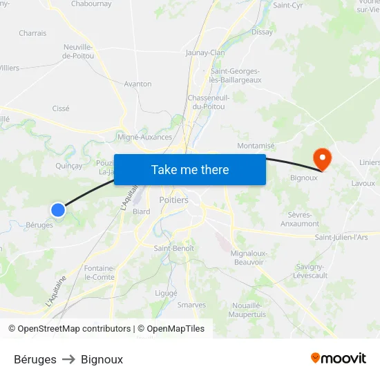 Béruges to Bignoux map