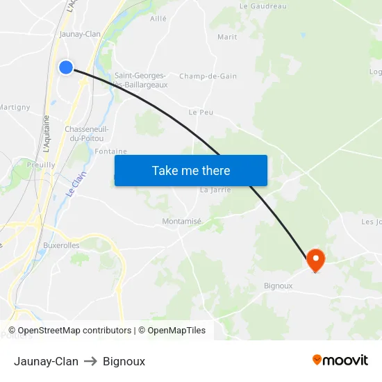 Jaunay-Clan to Bignoux map
