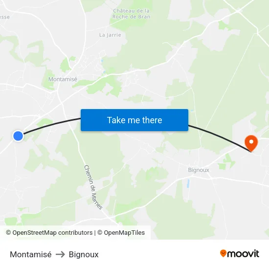 Montamisé to Bignoux map