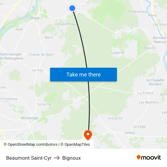 Beaumont Saint-Cyr to Bignoux map