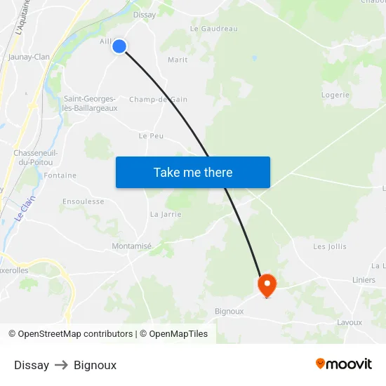 Dissay to Bignoux map
