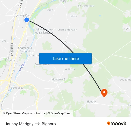 Jaunay-Marigny to Bignoux map