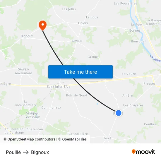 Pouillé to Bignoux map