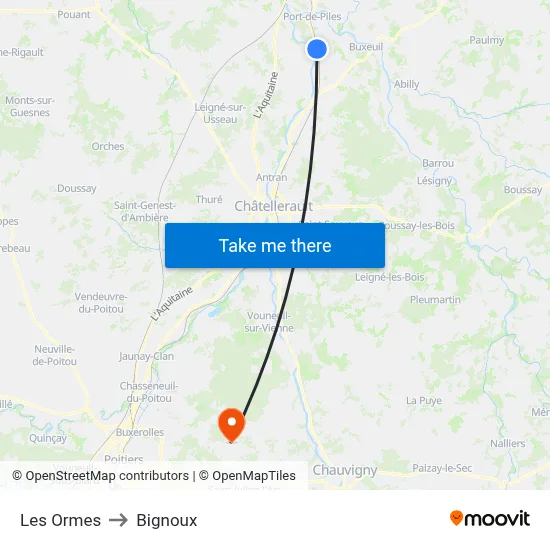 Les Ormes to Bignoux map