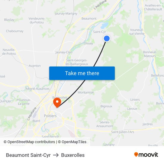 Beaumont Saint-Cyr to Buxerolles map