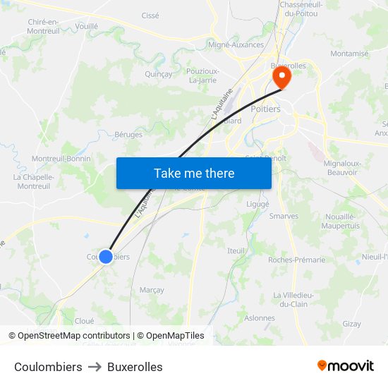 Coulombiers to Buxerolles map