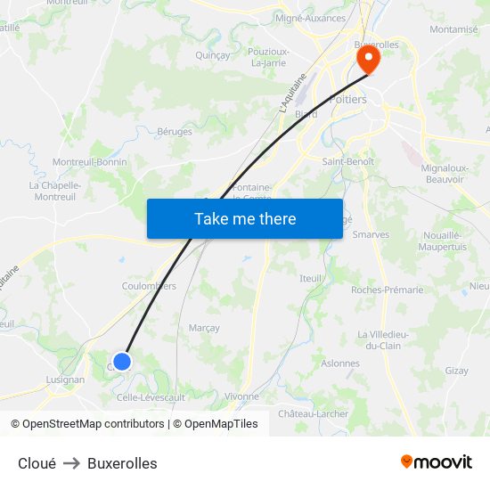 Cloué to Buxerolles map