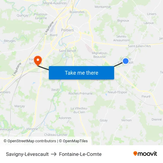 Savigny-Lévescault to Fontaine-Le-Comte map