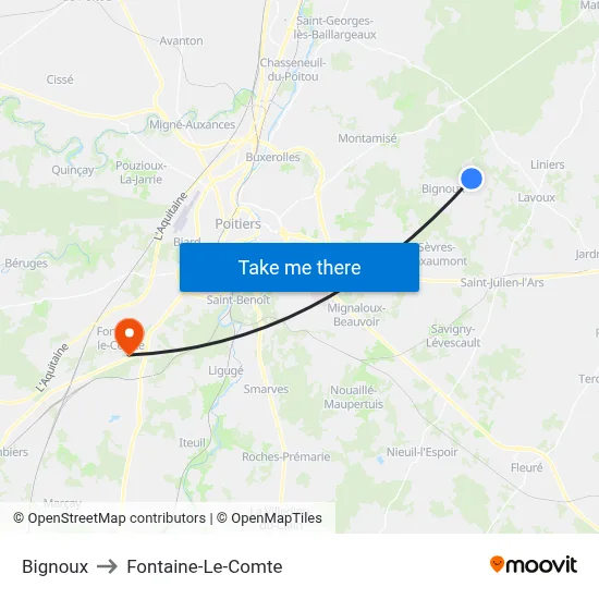 Bignoux to Fontaine-Le-Comte map