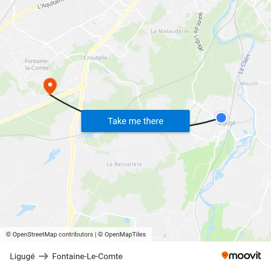 Ligugé to Fontaine-Le-Comte map