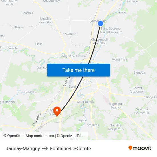Jaunay-Marigny to Fontaine-Le-Comte map