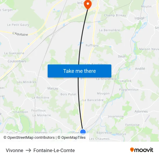 Vivonne to Fontaine-Le-Comte map