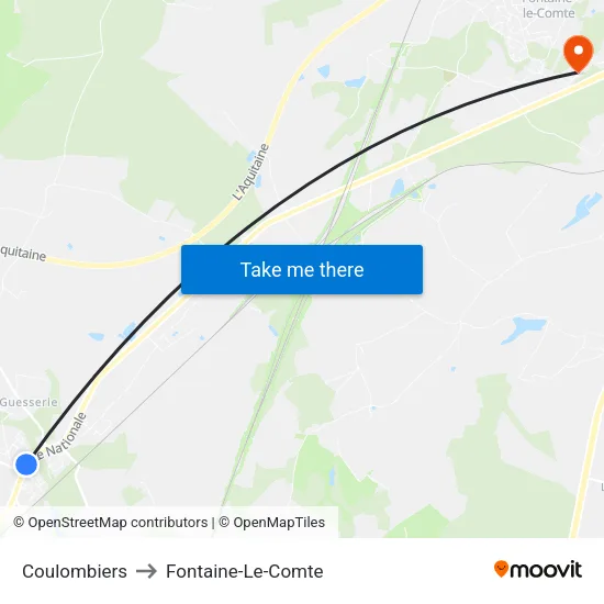 Coulombiers to Fontaine-Le-Comte map