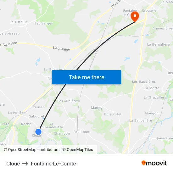 Cloué to Fontaine-Le-Comte map
