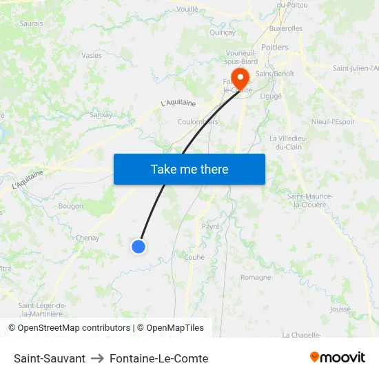 Saint-Sauvant to Fontaine-Le-Comte map