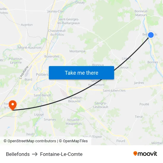 Bellefonds to Fontaine-Le-Comte map