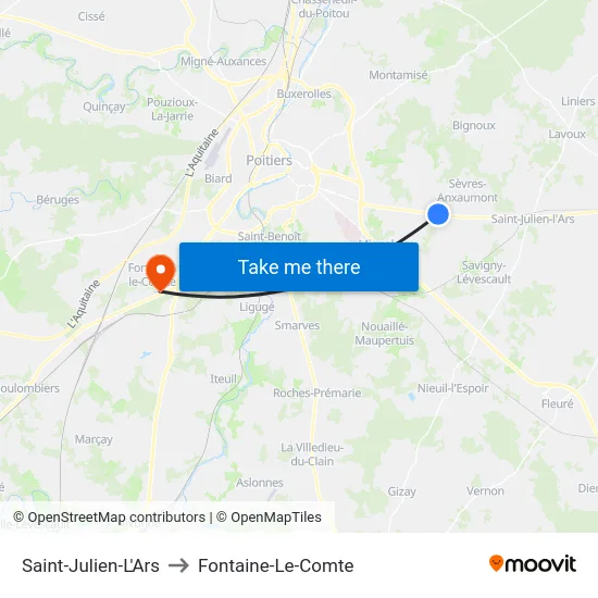 Saint-Julien-L'Ars to Fontaine-Le-Comte map