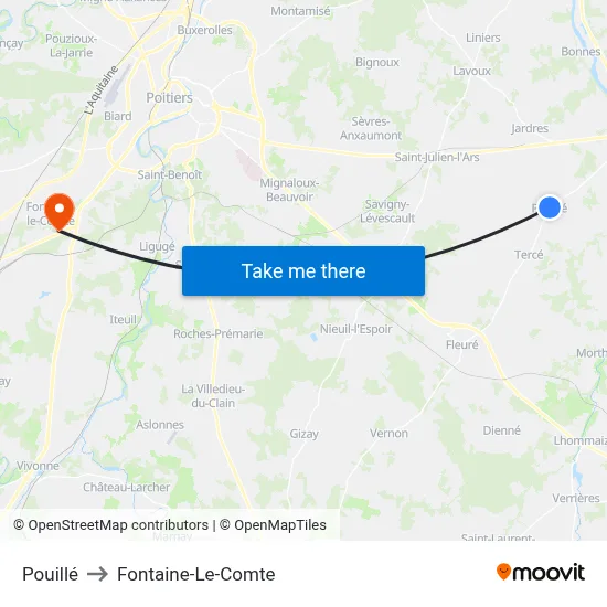 Pouillé to Fontaine-Le-Comte map
