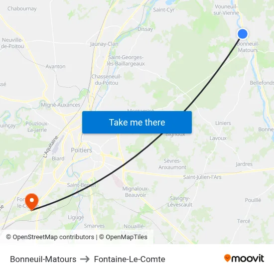 Bonneuil-Matours to Fontaine-Le-Comte map
