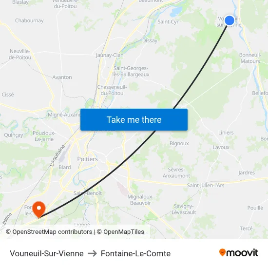 Vouneuil-Sur-Vienne to Fontaine-Le-Comte map