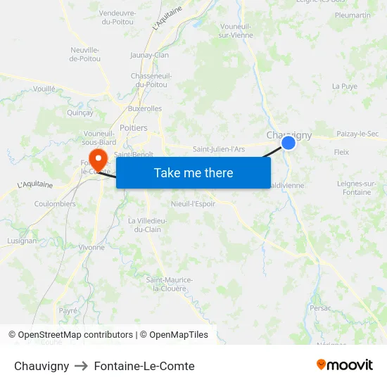 Chauvigny to Fontaine-Le-Comte map