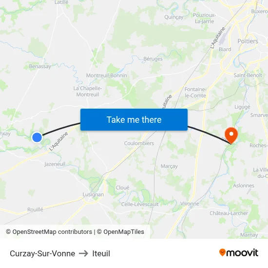 Curzay-Sur-Vonne to Iteuil map