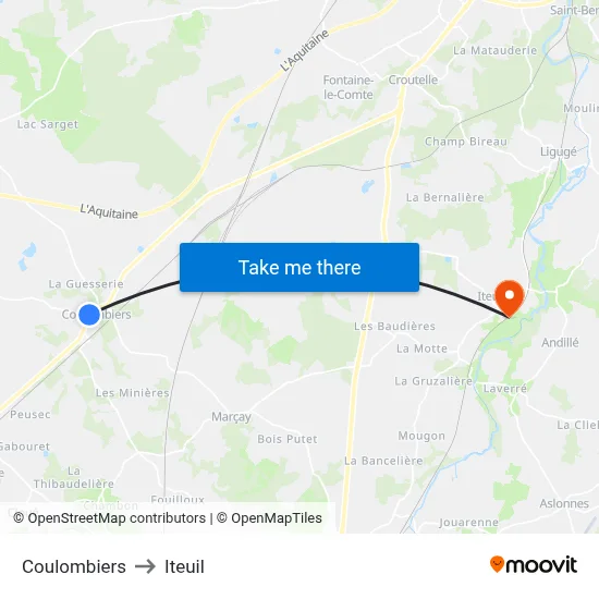 Coulombiers to Iteuil map