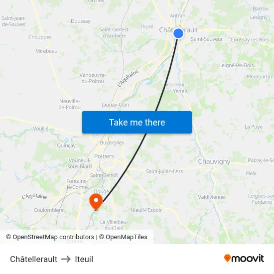 Châtellerault to Iteuil map