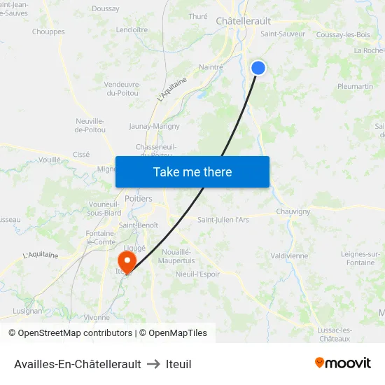 Availles-En-Châtellerault to Iteuil map