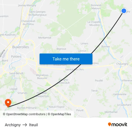 Archigny to Iteuil map