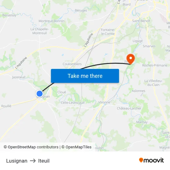 Lusignan to Iteuil map