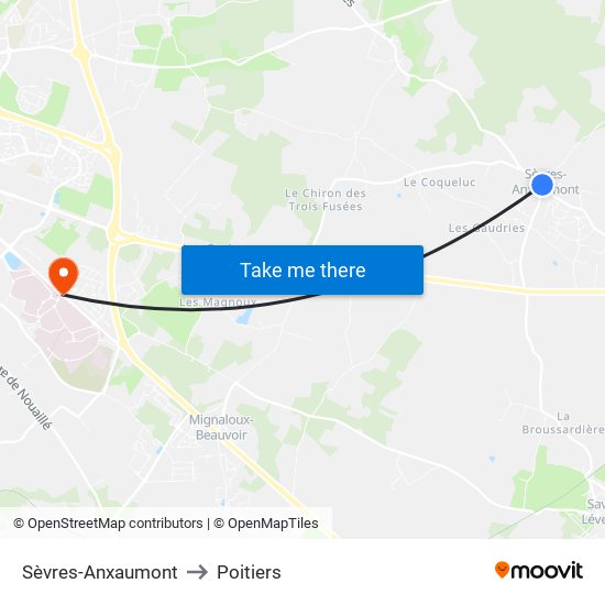 Sèvres-Anxaumont to Poitiers map