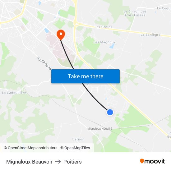 Mignaloux-Beauvoir to Poitiers map