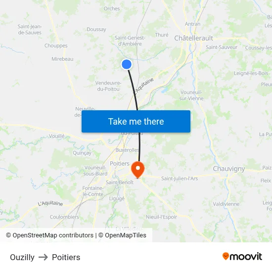Ouzilly to Poitiers map