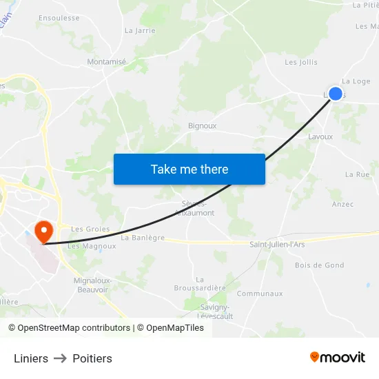 Liniers to Poitiers map