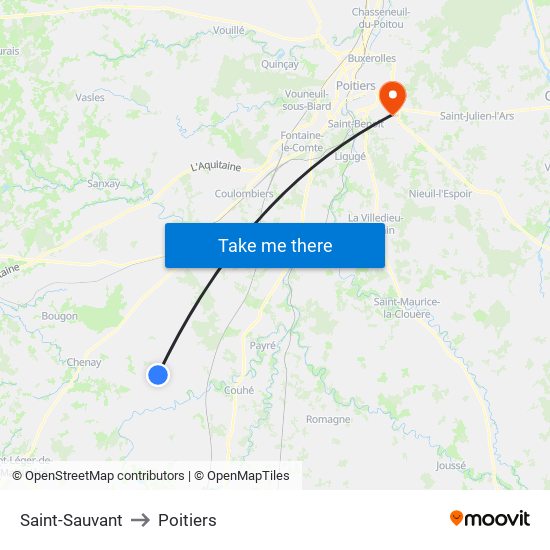 Saint-Sauvant to Poitiers map