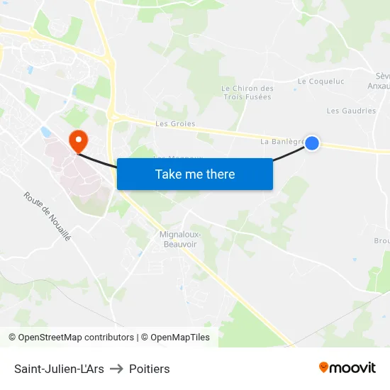 Saint-Julien-L'Ars to Poitiers map