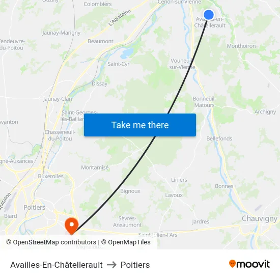 Availles-En-Châtellerault to Poitiers map
