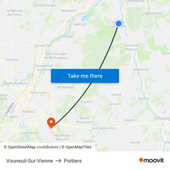 Vouneuil-Sur-Vienne to Poitiers map