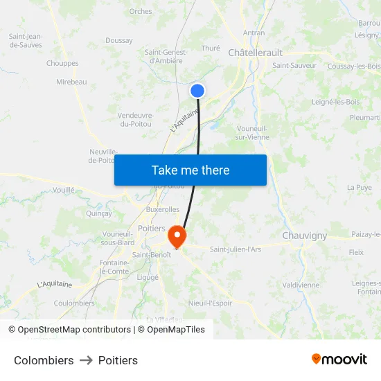 Colombiers to Poitiers map