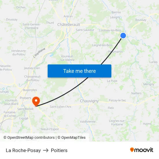La Roche-Posay to Poitiers map
