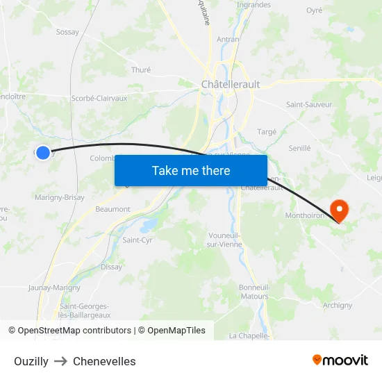 Ouzilly to Chenevelles map