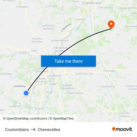 Coulombiers to Chenevelles map