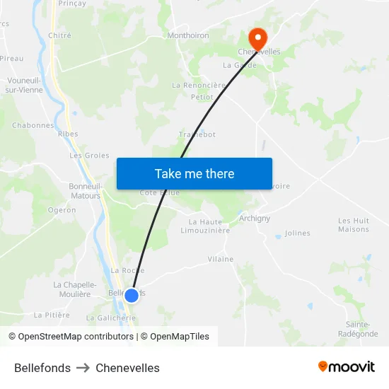 Bellefonds to Chenevelles map