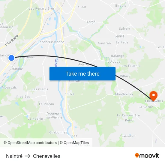 Naintré to Chenevelles map