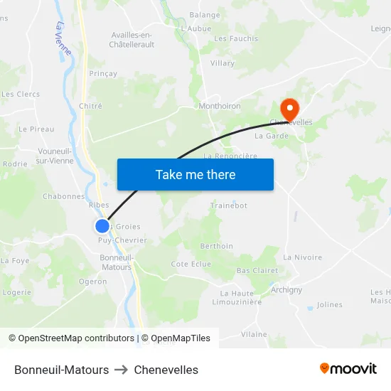 Bonneuil-Matours to Chenevelles map