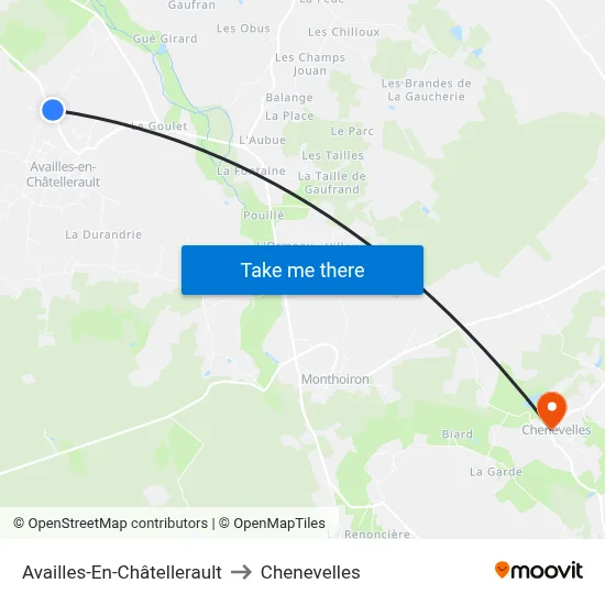 Availles-En-Châtellerault to Chenevelles map