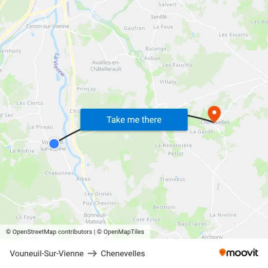 Vouneuil-Sur-Vienne to Chenevelles map