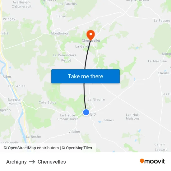 Archigny to Chenevelles map