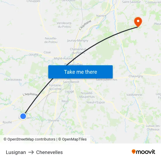 Lusignan to Chenevelles map